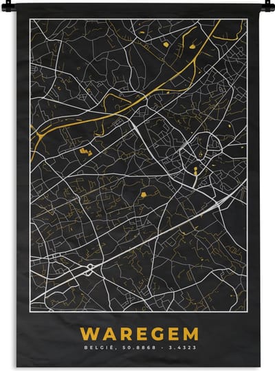 Wandkleed - Wanddoek - Goud - Kaart - Plattegrond - Waregem - Stadskaart - 120x180 cm - Wandtapijt