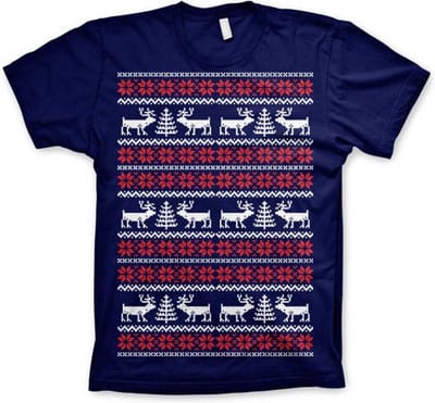 Heren Tshirt -XL- Christmas Knit Pattern Blauw