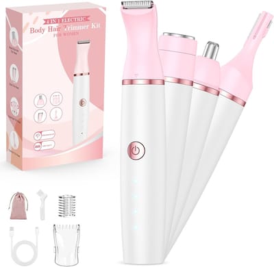 Gezichtshaarverwijderaar - Roze - 4-in-1 Elektrisch Scheerapparaat voor Dames - Voor Gezicht, Lichaam en Intieme Zones