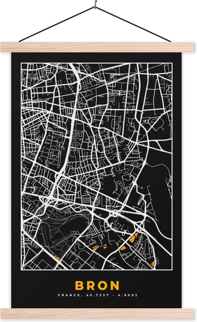 Posterhanger incl. Poster 40x60 cm - Schoolplaat - Plattegrond - Bron - Kaart - Frankrijk - Stadskaart - Textielposter - Blanke latten - Stadskaart