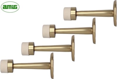 AMIG Wanddeurstopper Set - 4 Stuks Messing Deurbuffers - Luxe Muurbumpers Met Rubberen Dop - 73mm