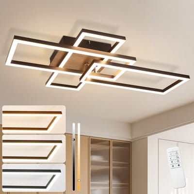 NETTLIFE Plafondlamp LED - Hout - Zwart - 3000-6500K Dimbaar - 3 Lichts - Geometrische Design - 64CM Keukenlamp - met Afstandsbediening - voor Woonkamer | Slaapkamer - 36W