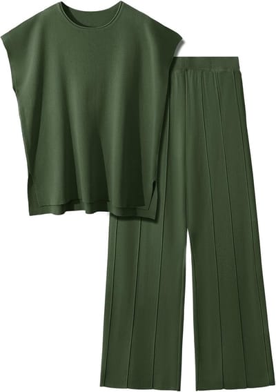 Zomerjumpsuit Dames 2-delig Gebreid Casual Mouwloos met Wijde Pijpen