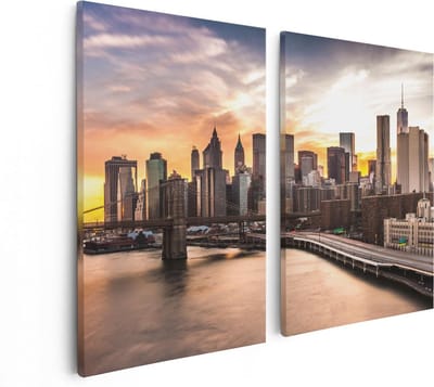 Artaza Canvas Schilderij Tweeluik Brooklyn Bridge Brug In New York - 80x60 - Foto Op Canvas - Canvas Print