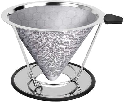QTTVBTNA -Herbruikbaar Koffiefilter RVS – Conische Handfilter voor Handmatig Koffiezetten, Duurzaam en Milieuvriendelijk – 1 Stuks