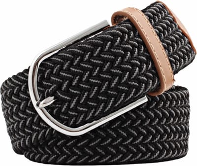 Fako Fashion - Elastische Gevlochten Riem - Damesriem - Herenriem - Canvas - Elastisch - Gevlochten - 105cm - 33mm - Wave Zwart/Grijs