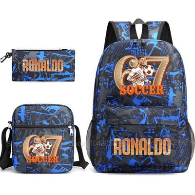 CR7 Ronaldo Rugzak Voetbal 67 Print Schooltas Met Schoudertas & Etui Voor Student Jongens Cadeau Dagelijks Reizen Rugzak