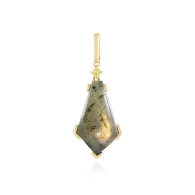 Cavill - Gouden Minary Labradoriet Hanger 925 Sterling Zilver Verguld - 4,5 ct Labradoriet met Gele Saffier Accent - Fancy Slijpsel