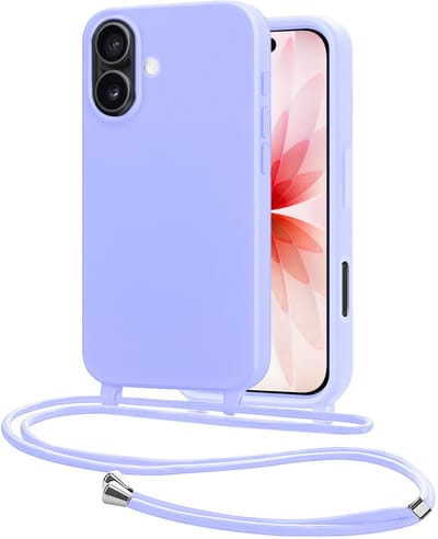 Hoes Geschikt voor iPhone 17 Met Telefoonkoord - Siliconen Hoesje Backcover Met Ketting - Lila