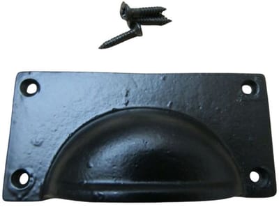 Large Lipped Rectangular Cup Pull Handle Black Antique