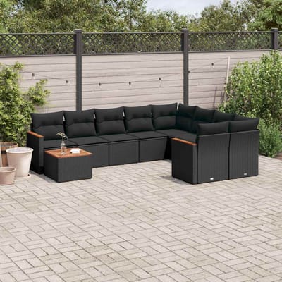 vidaXL - 10-delige - Loungeset - met - kussens - poly - rattan - zwart