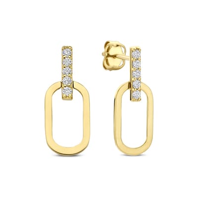 New Bling - 9NBG-0887 - 14K geelgouden Oorbellen – Ovale Vorm met Zirkonia – Dames Oorbellen