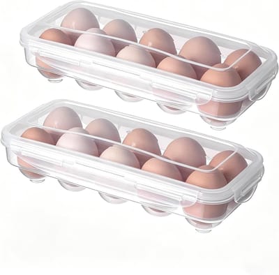 2 stuks transparante eierbox, 10 vakken, eierhouder voor koelkast, PP, draagbare eiercontainer, opbergdoos met deksel, eierdoos voor keuken, koelkast en transportbox