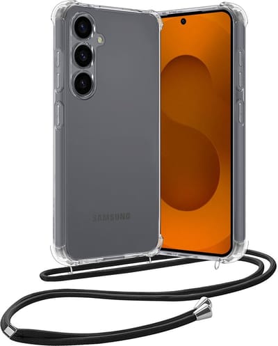 Hoes - Geschikt voor Samsung Galaxy S25 - Met Koord - Shock Proof - Siliconen Case - Back Cover - Telefoonkoord - Telefoon Hoesje Shockproof - Telefoonketting - Transparant