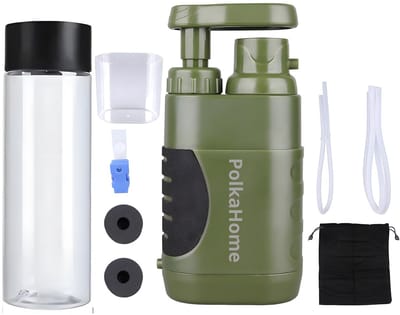 PolkaHome Waterfilter Survival Filtert 5000L - Waterfilter Outdoor - Waterzuivering Outdoor - Waterzuiveringsapparaat - water filter, Survival Kit, waterfilters noodpakket (inclusief 400ml waterfles) Filtert 5000L
