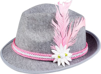 Oktoberfest hoed - Tiroler outfit - Verkleedaccessoires - Met bloem - Grijs/roze