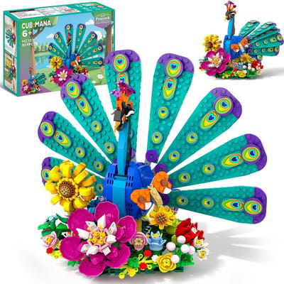 3D Diamantvormige Bouwpakket Bloem - Puzzel Pauw en Zonnebloem Model voor Volwassenen en Tieners - Creatief Cadeau en Decoratie