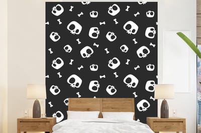 Behang - Fotobehang Patronen - Skull - Skelet - Bot - Jongen - Jongetje - Kinderen - Kids - Breedte 225 cm x hoogte 280 cm