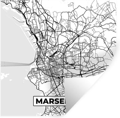 Muurstickers - Sticker Folie - Kaart - Plattegrond - Marseille - Frankrijk - Stadskaart - Zwart wit - 100x100 cm - Plakfolie - Muurstickers Kinderkamer - Zelfklevend Behang XXL - Zelfklevend behangpapier - Stickerfolie