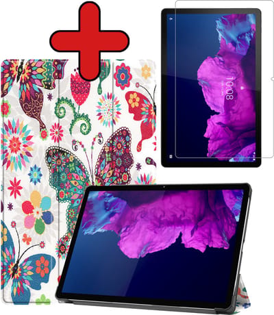 Hoesje - Geschikt voor Lenovo Tab P11 Plus - Met Screenprotector - Hardcover Book Case - Trifold Bookcase Hoes - Hard Cover - Tablethoes - Vlinders