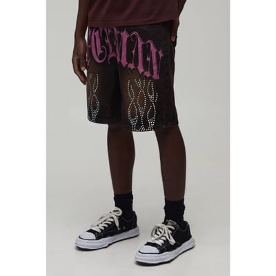 Relaxed Rigid Rhinestone Carpenter Shorts | Brown | Size 46