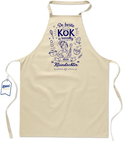 Basics - Unisex Schort - schort voor mijn kleindochter - keukenschort - BBQ schort - 65 x 90 cm - 100% katoen - De beste kok is toevallig deze kleindochter - ecru / kaki