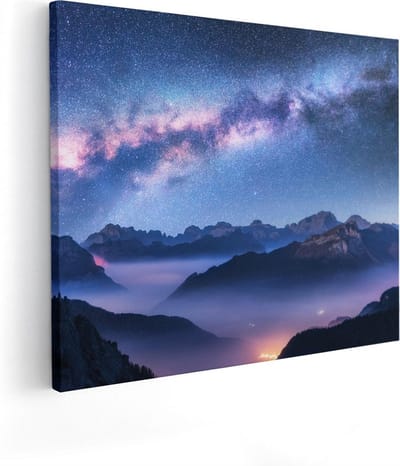 Artaza Canvas Schilderij Sterrenhemel - 50x40 cm - Wanddecoratie Bergen - Muurdecoratie Landschap - Kamer Accessoires Nacht