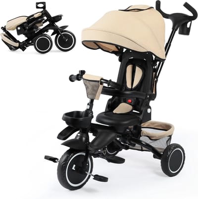 Opvouwbare Driewieler - Kinderfiets - Baby en Peuter - 8-in-1 Veelzijdig - 75 cm - Grijs