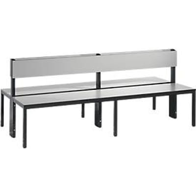 Basic Plus bank, 2-zijdig, rugleuning, zonder schoenenrek, 4-poots frame zwartgrijs RAL 7021, B 1960 mm, decor zilvergrijs