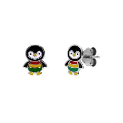 Lucardi Kinder Zilveren kinderoorknoppen Pinguin - Oorbellen - 925 Zilver - Zilverkleurig
