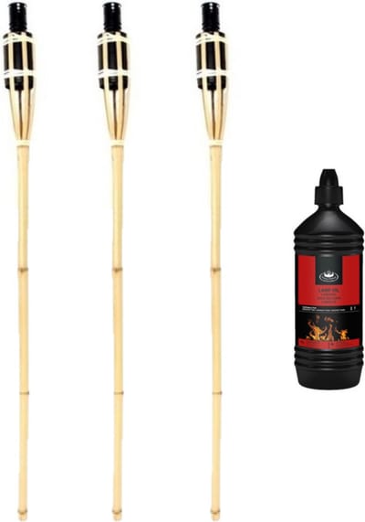 3x Bamboe tuinfakkel 90 cm inclusief heldere lampolie/fakkelolie 1 liter - tuindecoratie fakkels