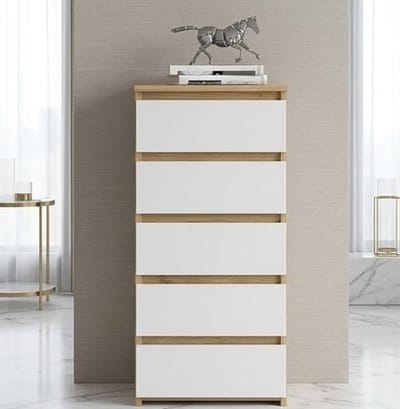 Commode Serena CL5 40 cm | 5 laden | Kast | voor de woonkamer | voor de slaapkamer | B40 x H92 x D35 cm | Gewicht 21,9 kg | Ambachtelijk eiken/grafietgrijs - Casa Serena – Casa Dorada