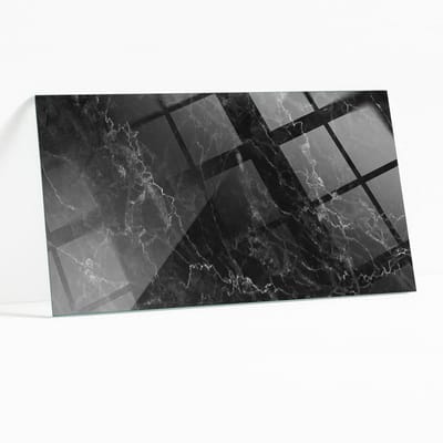 Wallfluent - Marmerpatroon Met Aderen Glazen Tafelblad - 120 x 60 cm - Zwart Glazen Plaat - Rechthoekig Tafelblad Glas - Veiligheidsglas - Gehard Glazen Tafelblad Voor de Eettafel in de Eetkamer