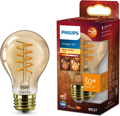 Philips Deco LED - WarmGlow - 50W - E27 fitting - A60 Standaard lampvorm - Amberkleurige lamp