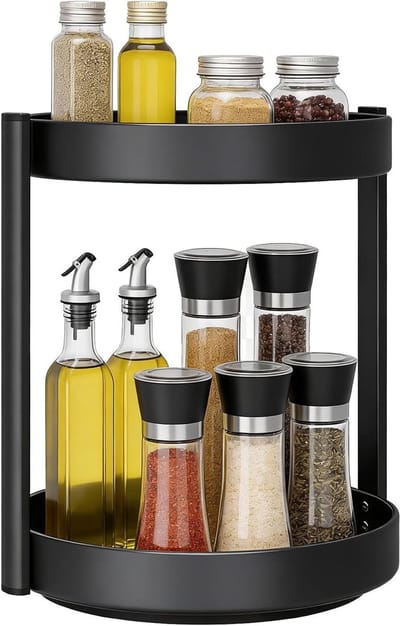 Dubbele Laag Draaitableau voor Keuken en Badkamer, 26 cm, Ruimtebesparend, Specerijenrek, Cosmetica Organizer, Rotatie Opslagtray