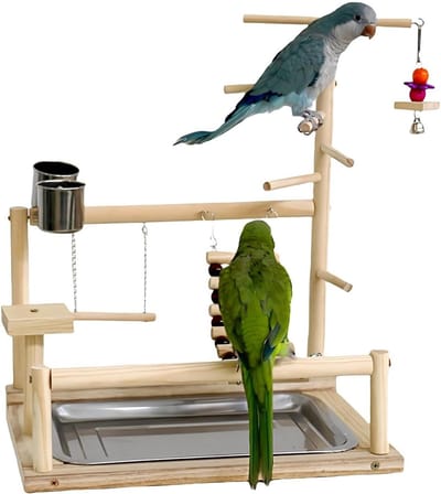 Papegaaienboomstandaard, kledingrek voor vogels, speelgymnastiek voor vogels, loopladder voor sportschool, houten baars, speelgoed voor vogels van hout
