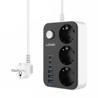 Universeel stopcontact - 6 USB-poorten - 3 stopcontacten - Lange stroomkabel - Stekkerdoos - Slim snelladen - Voldoet aan de oplaadbehoeften van al uw apparaten - Model: SE3631C - Zwart