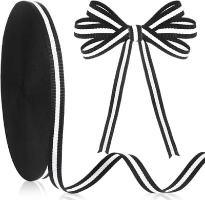 SnelShoppen - 50 Yards Zwart-wit Gestreept Grosgrain Lint 3/8 Inch Breed van Polyester voor Bruiloft, DIY, Cadeauverpakking, Boeketten en Taartdecorat