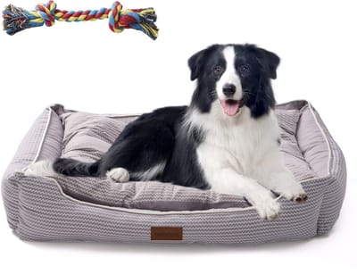 Behave Hondenmand - 88 x 75 cm - Hondenkussen - Rechthoekig - Wasbaar - Grijs - Anti-Slip - Hondentouw