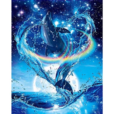 5D Diy Diamond Schilderen Cartoon Dier Regenboog Dolfijn Kruissteek Landschap Diamant Borduren 20X30CM blue