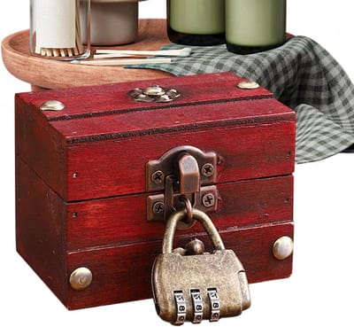 Houten Opbergdoos - Antiek Kistje - Decoratieve Opslag - Met Beveiligd Slot - 9 x 6.5 x 6 cm - Houtkleur