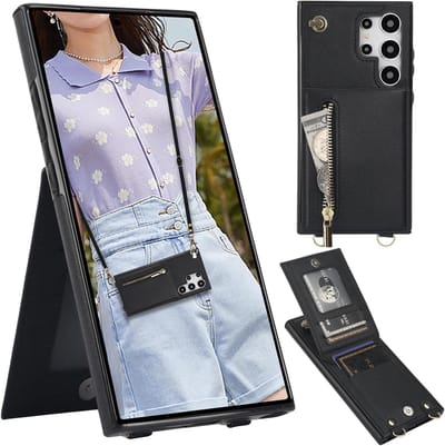Crossbody Wallet Case voor Samsung Galaxy S24 Ultra - Flip Folio Lanyard met Kaarthouder en Geldzakje voor Vrouwen en Meisjes