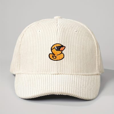 Casquette de Baseball en Velours Côtelé Canard Jaune Mignon Broderie Unisexe Vintage Snapback Chapeau Extérieur Camping Mode Cadeau Streetwear Quotidien C blanc