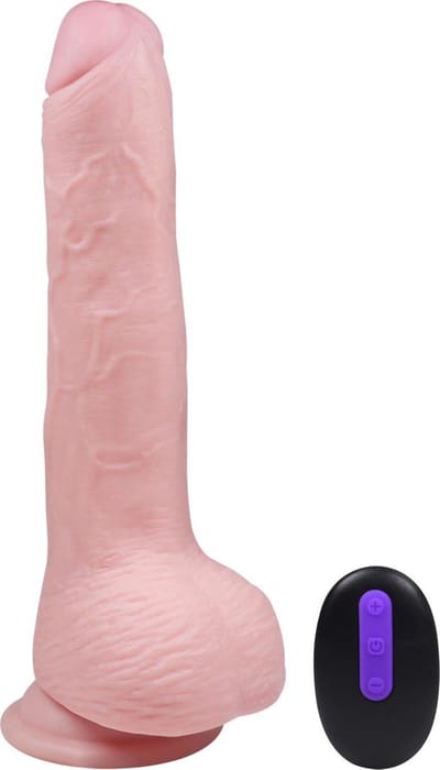 Oplaadbare Vibrator met  Draadloze Afstandsbediening - Dildo met realistische Eikel en Aders - Inclusief Balzak - Huidskleur - 21 CM