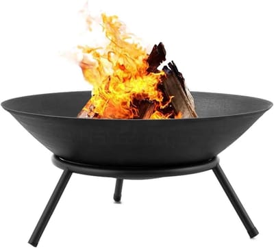 Vuurkorf Tuinhaard - Vuurschaal Buiten - Terras Verwarmen - Gietijzeren Frame - 60 cm Diameter - Zwart