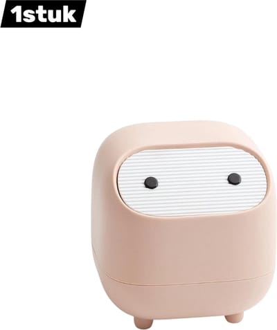 1stuk - Mini Prullenbak - Schattige Afvalbak voor Bureau en Badkamer - Compacte Prullenbak met Deksel - kleine afvalbak - Geel