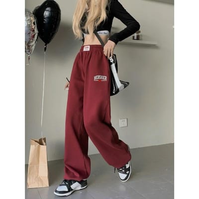 Retro Hong Kong Stijl Joggingbroek Heren en Dames Losse Rechte Drop Floor Broek Casual Sportbroek Lente en Herfst 2XL bordeaux