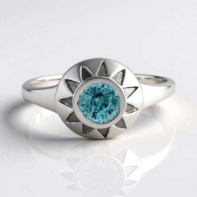 Cavill - Zilveren ring - 925 Sterling Zilver - Ratanakiri Zirkoon 1,40 ct - Modern starburst design - Elegante turkooiskleurige steen