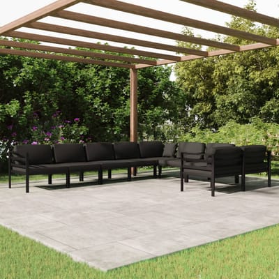 vidaXL - 9-delige - Loungeset - met - kussens - aluminium - antracietkleurig