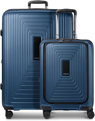 Redolz Essentials 14 4-wiel kofferset 2 stuks laptopvak met rekbare vouw - Harde bagage - TSA slot - dark blue metallic